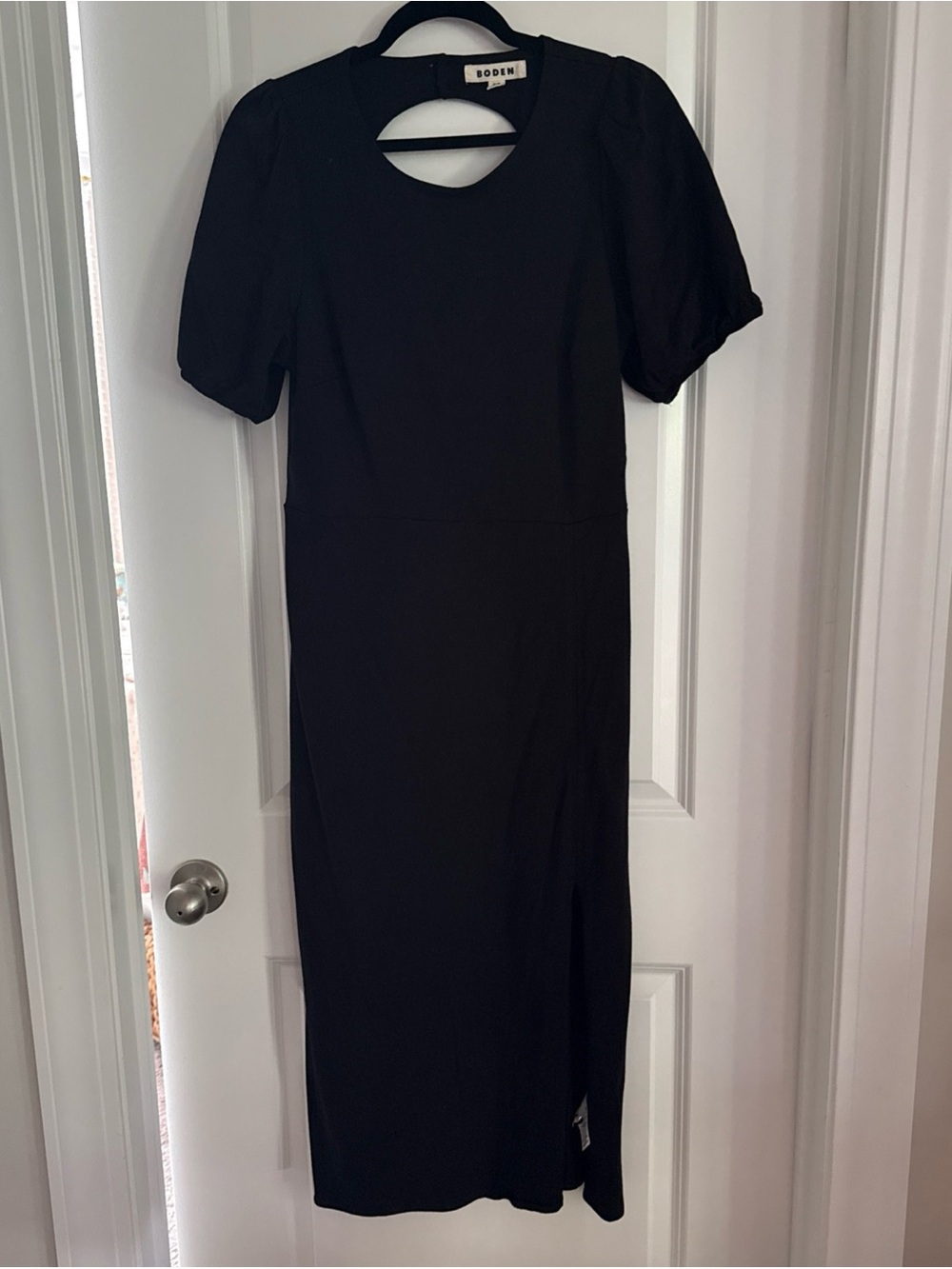 Boden Womens Black Short Puff Sleeve with Slit and Back Cut Out Dress Size 12